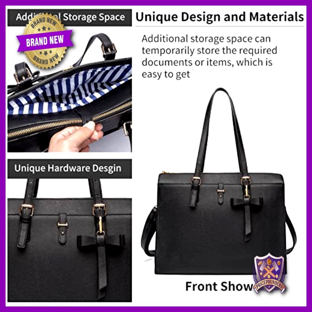Large Leather Laptop Tote Bag with USB Charging Port, Adjustable Strap, Chic - Picture 6 of 7